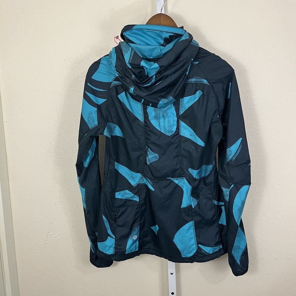 Lululemon Back Pack It Jacket Womens 6 Running Windbreaker Blue Print Hooded - Picture 3 of 6